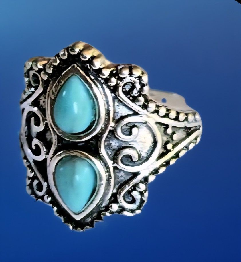 BEZEL SET NATURAL TURQUOISE NEW SIZE 6 .925 SILVER OVERLAY FASHION FORWARD RING