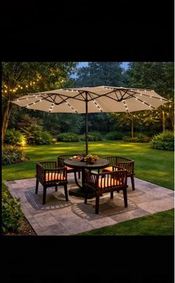 13FT Umbrella with 36 Solar LED Lights&Base