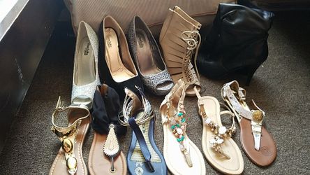 For sale sandles are$6 each high heels size are 8 one pair 81/2black $15 boots are size 8 $15