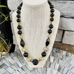 Black Onyx and Cloisonné Necklace