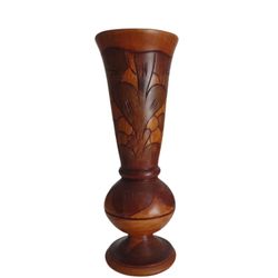 Vintage Hand Carved Wood Inlay Vase 