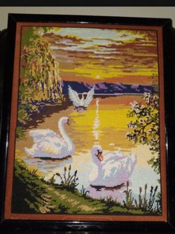 Beautiful Vintage  Framed Needlepoint  Picture - Measures 22"L X  17"W