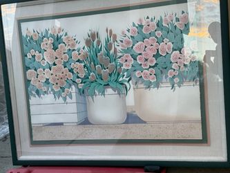 Large Signed Floral Artwork - 58" × 46" Framed by Eve Thompson.