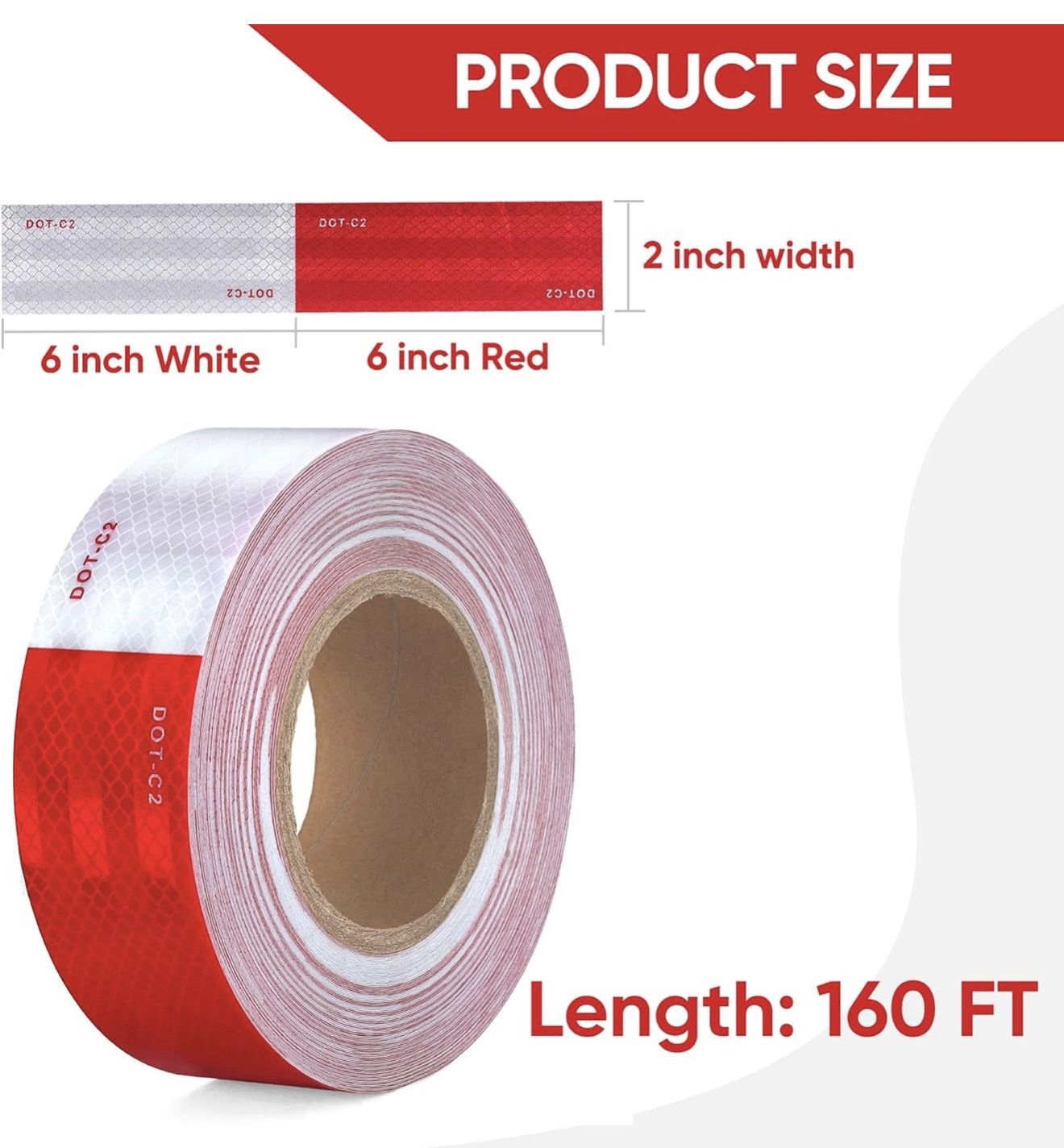 Reflective Tape 2 Inch x 160 Feet Red White