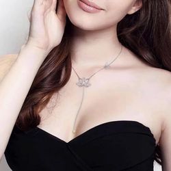 STUNNING Lotus And Butterfly Sterling Silver Zircon Women’s Necklace Jewelry