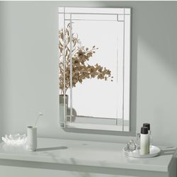 M 18" X 30"Frameless Rectangular Wall Mirror,Polished Beveled Edge Decorative Mirrors Modern Wall Decor Mirrors Silver Wall Mirror For Bathroom Vanity