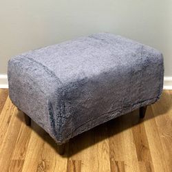 Gray Fur Velvet Ottoman With Mid Century Legs