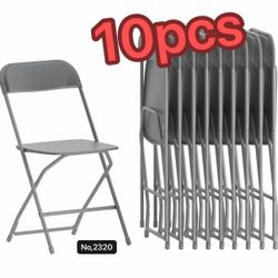 10pcs,Plastic Folding Chairs for Parties and Weddings, Stackable Commercial Event Seat,Gray