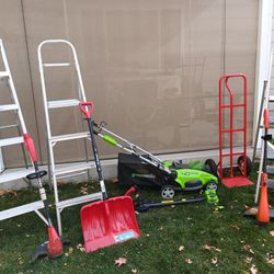 Yard Tools Lawn Mower Tool Boxes Trimmers Blower Ladders Dollies Wheelbarrow