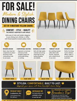 Set of 4 Mustard Yellow Modern Dining Chairs – New Condition