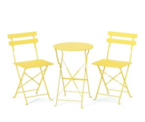 Table and Chairs Set of 2, 3-Piece Bistro Set with Premium Steel Frame for Patio, Balcony, Garden, Porch, Yard, Yellow