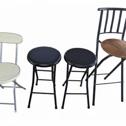 Set Of 4 Fold Up Bar Stools And Chair 