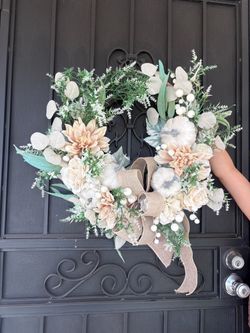 Fall Floral Wreath with Burlap Bow
