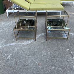 Brass, Glass And Mirror Side Tables