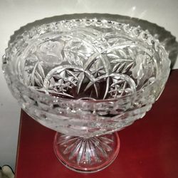 Antique Cut Glass Crystal Pedestal Bowl