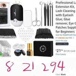 Professional Lash Extension Kit, Lash Cleaning Kit with Eyelash Glue, Glue remover, Eye Gel Patches Supplies for Beginners Brand New