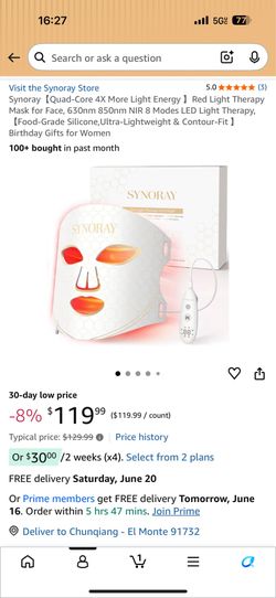 Synoray【2026 Newest 4-Core】Red Light Therapy Mask for Face【Food-Grade Silicone 】630nm 850nm NIR 8 Mo