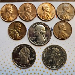 USA , set Of S MINT MARK ,6 PENNYS AND 3 QUATERS GREAT FOR YOU COLLECTION. 