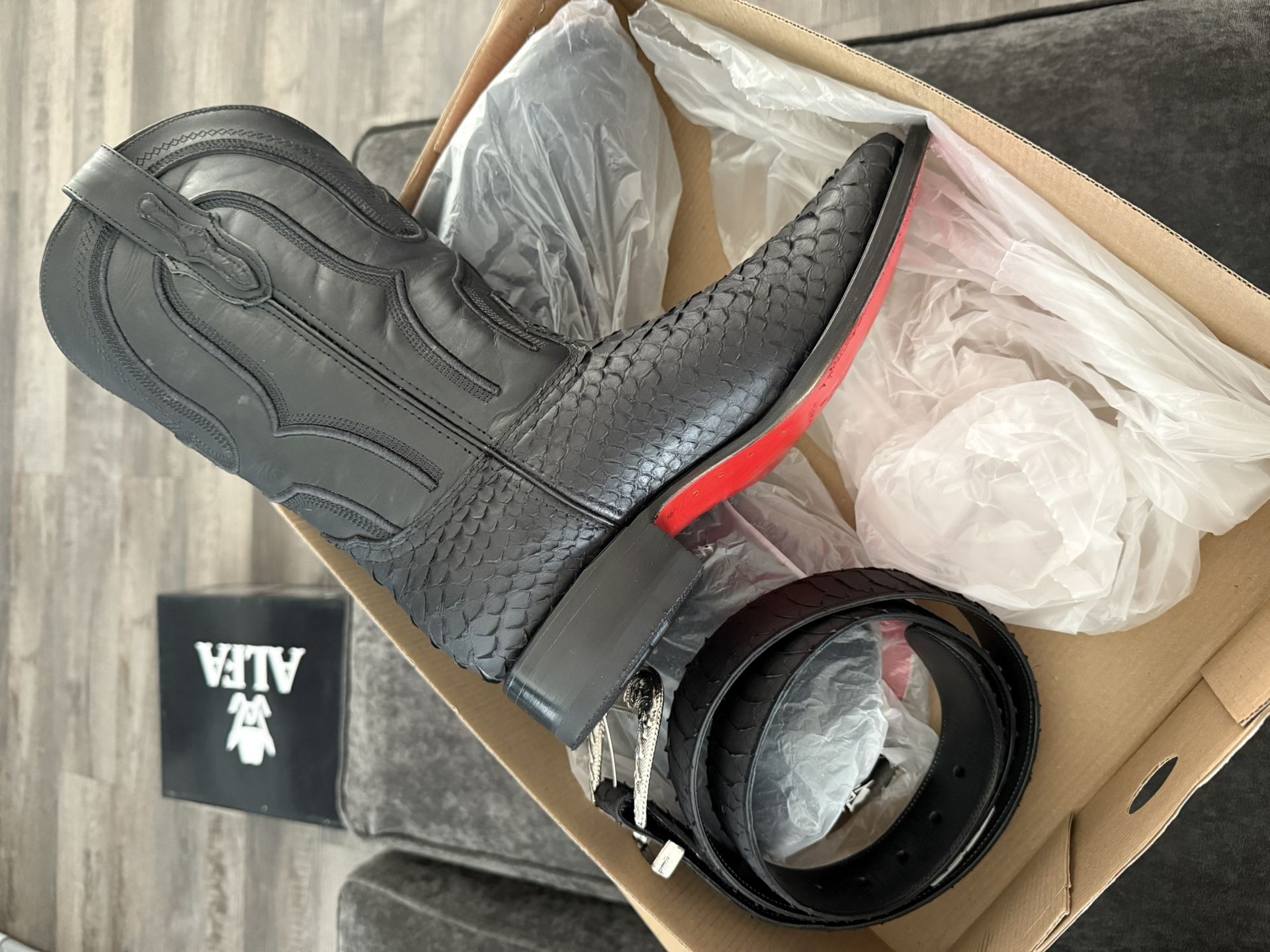 Black Python Square Toe Boots