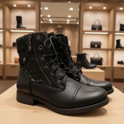 New Women's Lace-Up Combat Military Style Ankle Booties Boot Block Heel Round Toe Size 11  US 