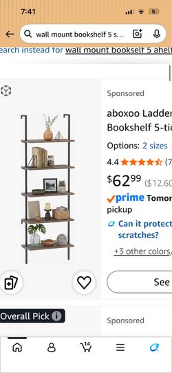Wall mount ladder bookshelf 5 shelf