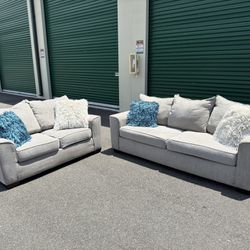 Very Pretty Stone Color Couch And Love Seat Living Room Set ( Throw Pillows Not Included ) 
