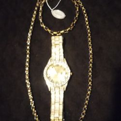 Stainless Steel And Black Necklace And Bracelet And Watch All For $100