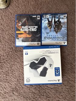 PS5 controller charger and two games