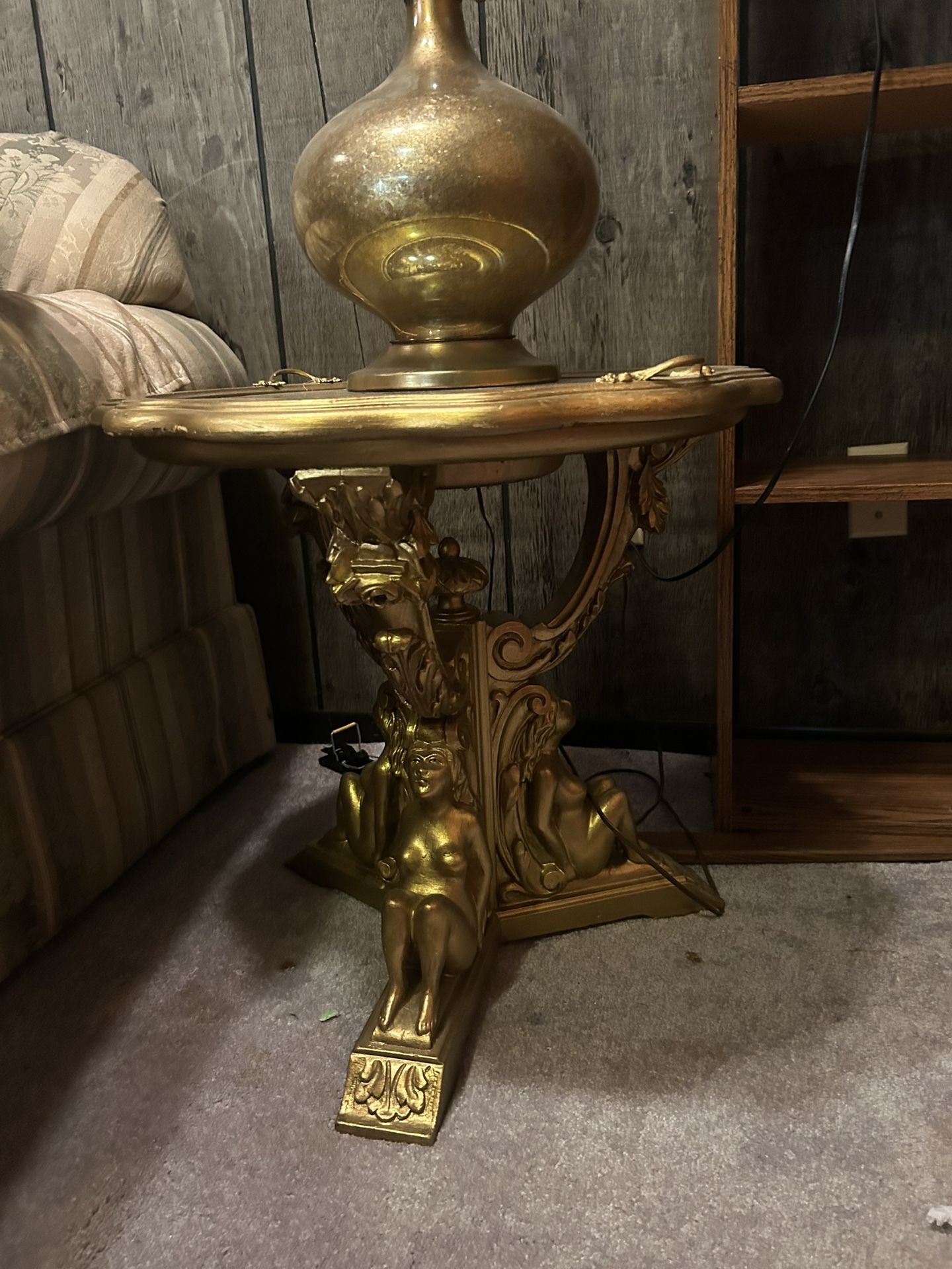 Antique Geographic Shaped Gold End Tables With Cherubs