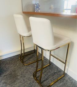 Set of 2 White and Gold Bar Stools—Moving—Must Sell