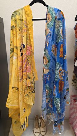 Two Womens Beach Swimwear Printed Long Coverups Bathing Suit Pareo Pashminas