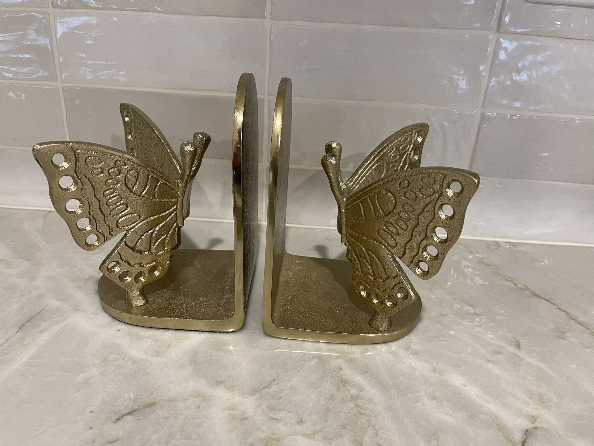 Gold brass butterfly Bookends