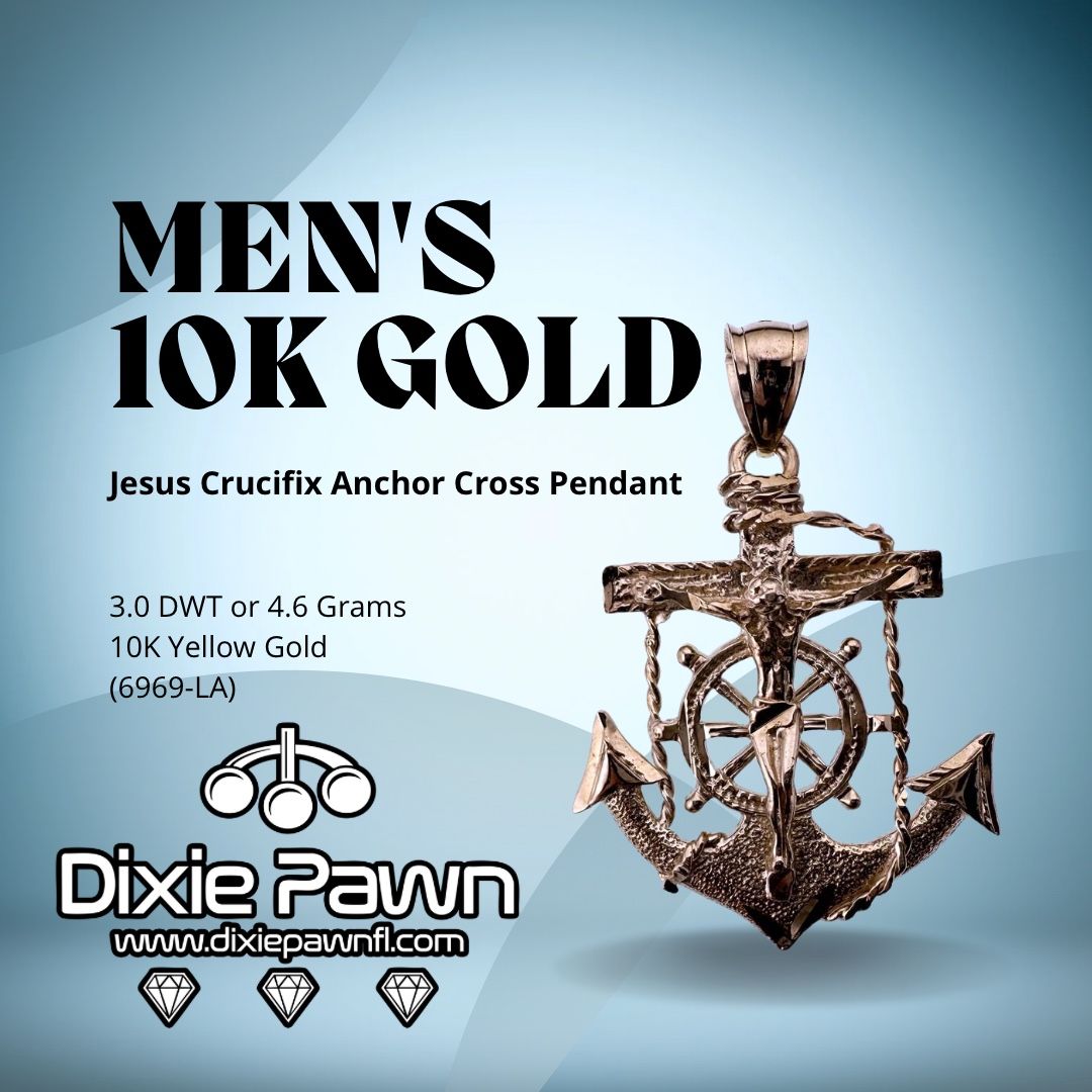 10K Gold Anchor Mariner Cross Pendant Jesus Christ Crucifix