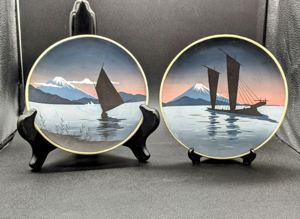 Sailboats & Sunset Pottery Plates Set Of 2