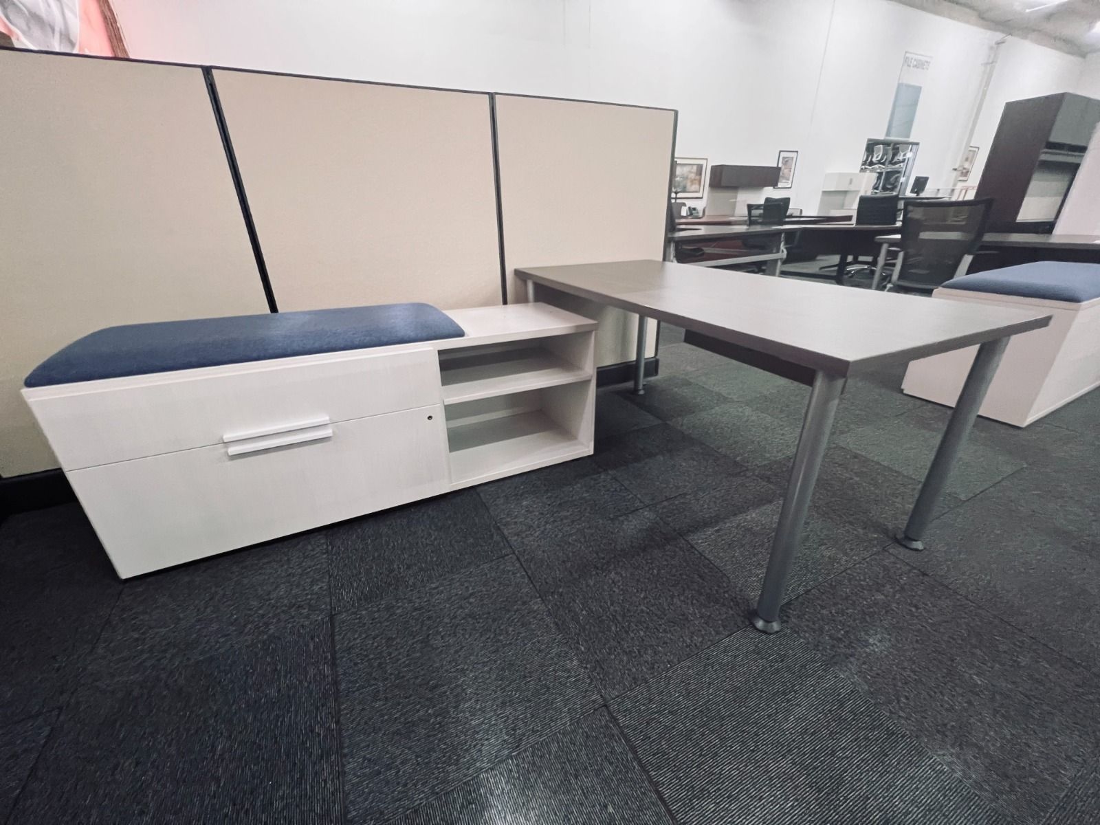 Grey Laminate Desk w/ Credenza - Left Side