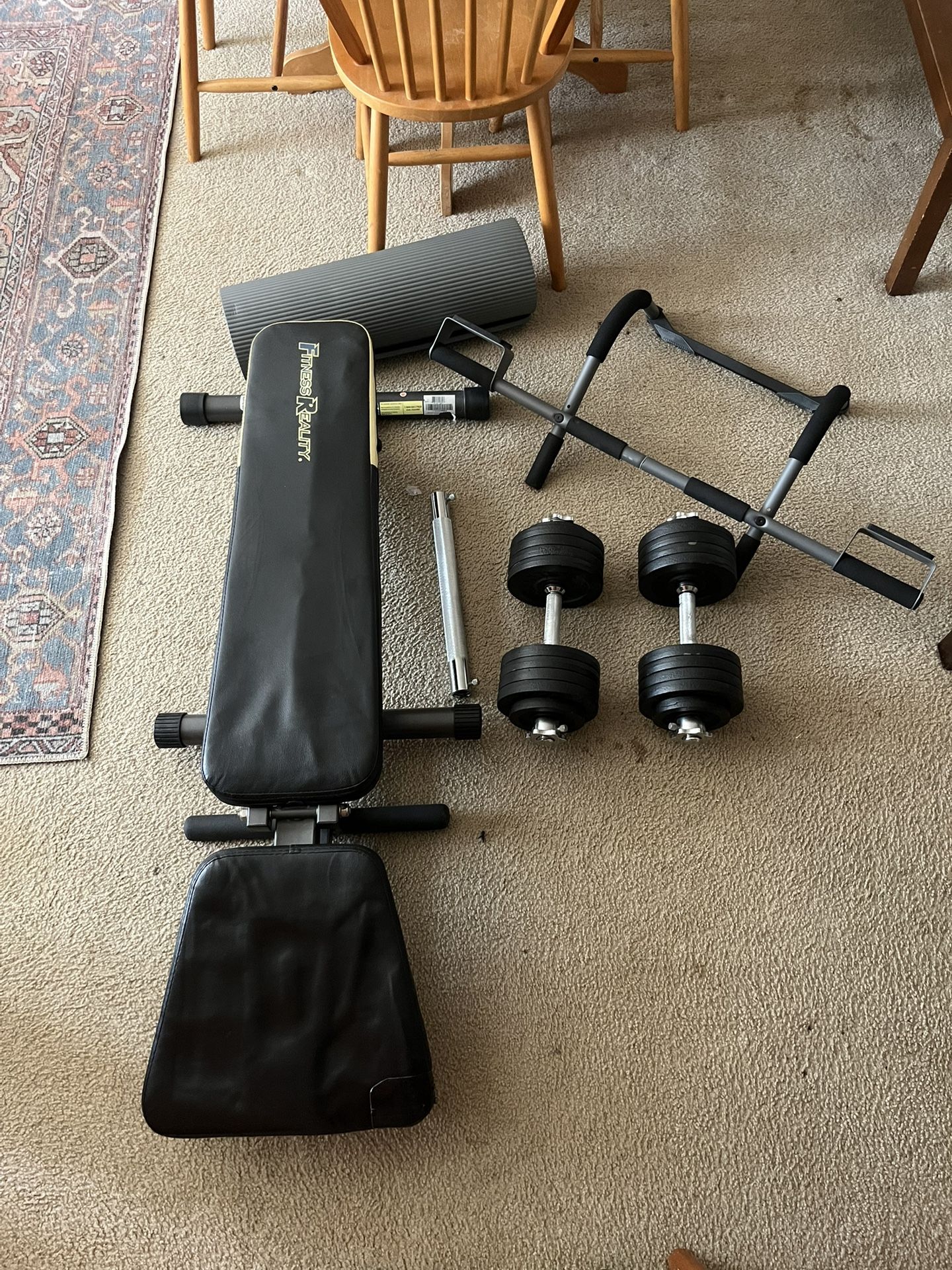 Workout bench, push up bar, yoga