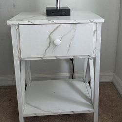 Modern Marble-Look Nightstand with Drawer