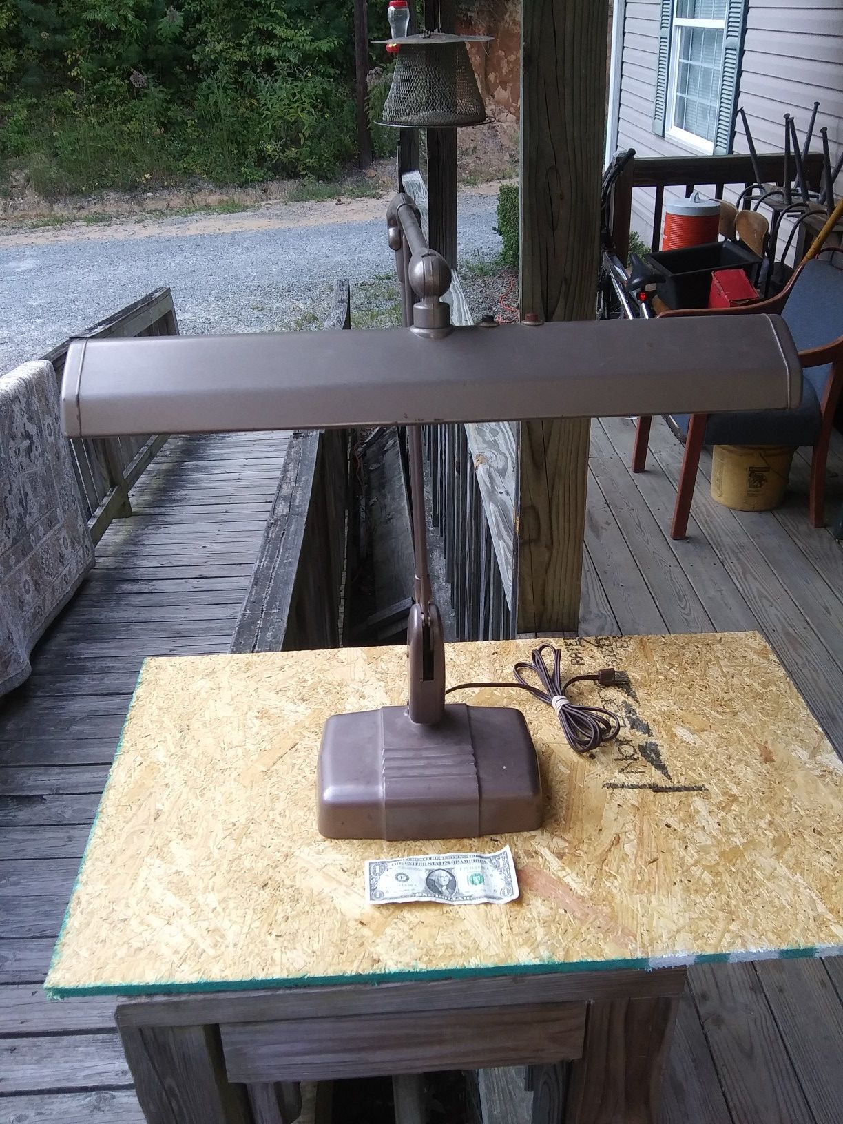 Antique DAZOR Desk Lamp. weighted base & pencil/pen rest.