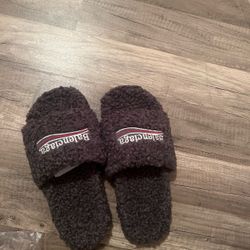 Balenciaga grey fur slides