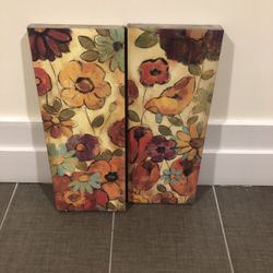 Floral Sketches on Linen II - Contemporary Fine Art Giclee on Canvas Gallery Wrap - wall décor x2