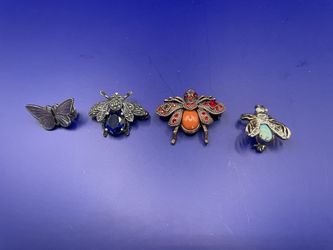 Vintage Insect Brooch Set Butterfly Bee Marcasite Rhinestone Enamel Lot 4 Pieces