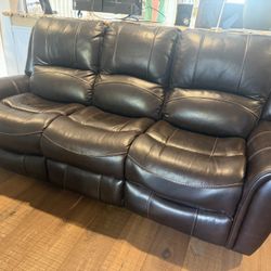 Dark Brown Leather Reclining Couch and Loveseat 