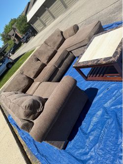 LARGE BROWN 2 piece SECTIONAL and coffee table