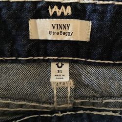 True Religion “Baggy”  Size 34, Men 100% Cotton 