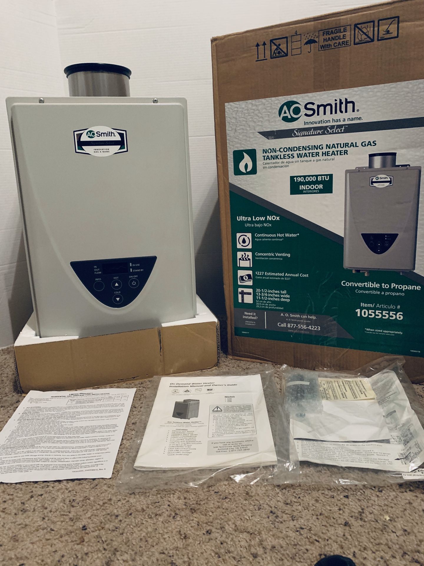 AO Smith Signature Premier Indoor Natural Gas Tankless Water Heater 190,000 BTU for Sale in