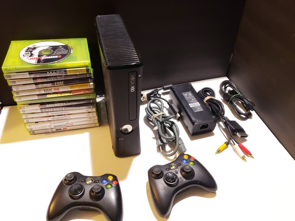 Xbox 360 Console 250GB HDD + Cords + Controllers + Games