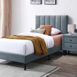 Twin Size Velvet Grey Bed With Orthopedic 
