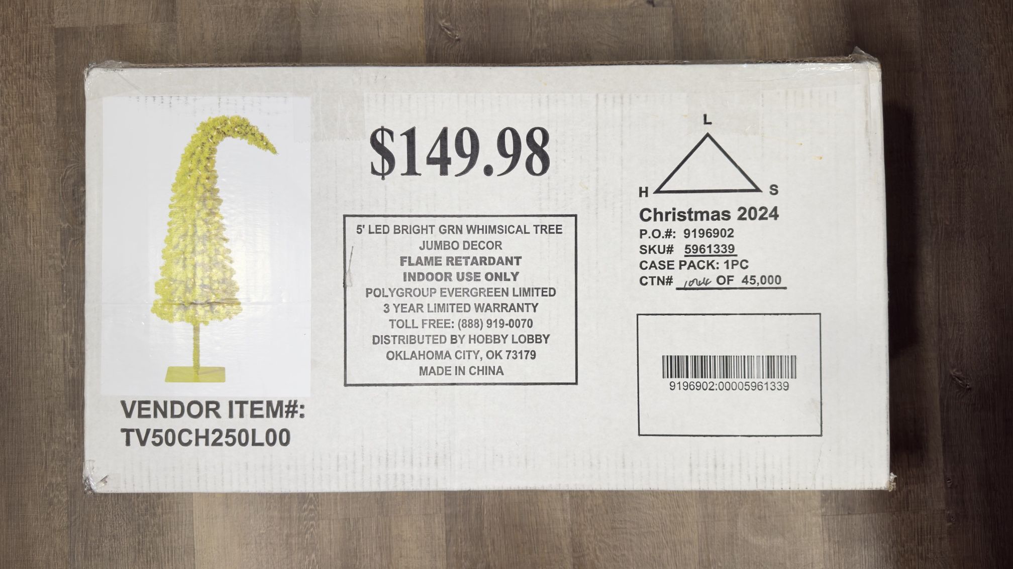 Grinch Christmas Tree 5’ LED Bright Green Whimsical Indoor IN HAND