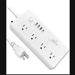 USB C Power Strip Surge Protector for Home Office, 40W USB C Power Delivery, 3 USB A & 4AC Outlets, 5ft Braided Extension Cord, Flat Plug Space-Saving