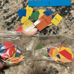 Classroom Teaching Tool- Fractions And Shaped Colored Small Tabletop Cards 